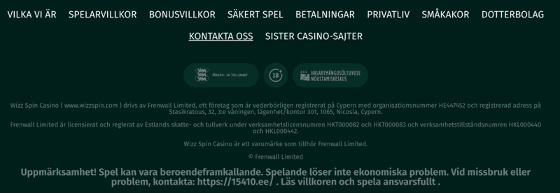 Kontrollera casinots tillstånd längst ner på webbplatsen